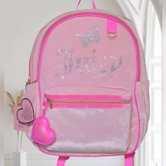 Juicy Couture Kids Velour Diamond Rhinestone Butterfly Backpack Back To School - Picture 1 of 4